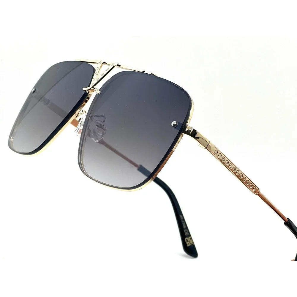 Sunglasses Gold Frame V Detail Fashion Sun Glasses Gradient Flat Lens UV400 New